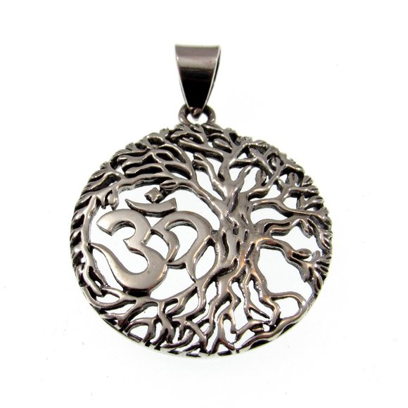 Handcrafted Solid 925 Sterling Silver Tree of Life Om Aum Pendant - Picture 4 of 8